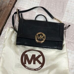 Michael Kors Black Crossbody Bag with Gold Accents